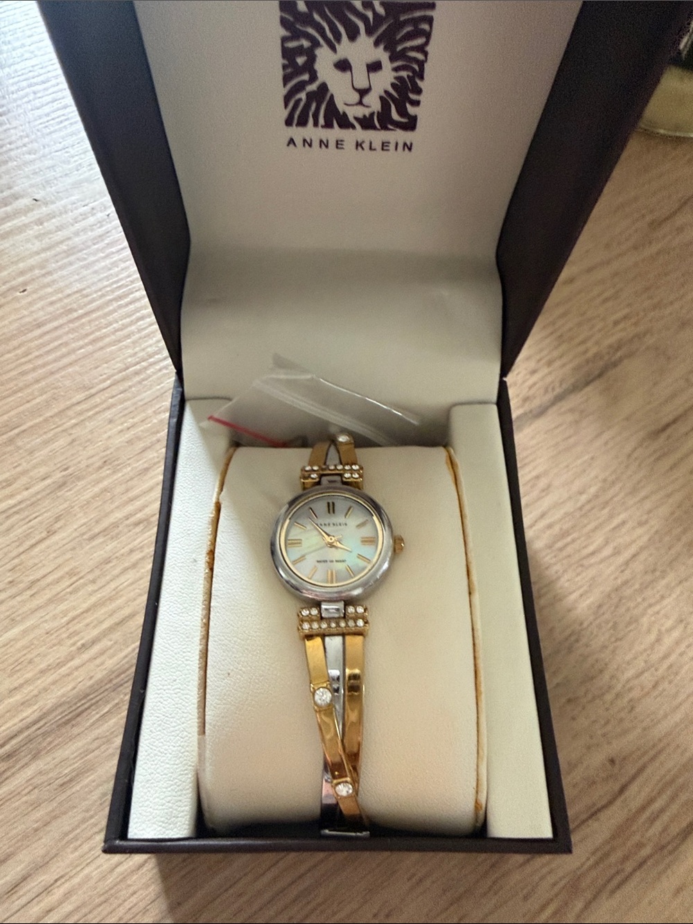 Anne Klein Two-Tone Gold and Silver Crystal Accent Bracelet Watch
